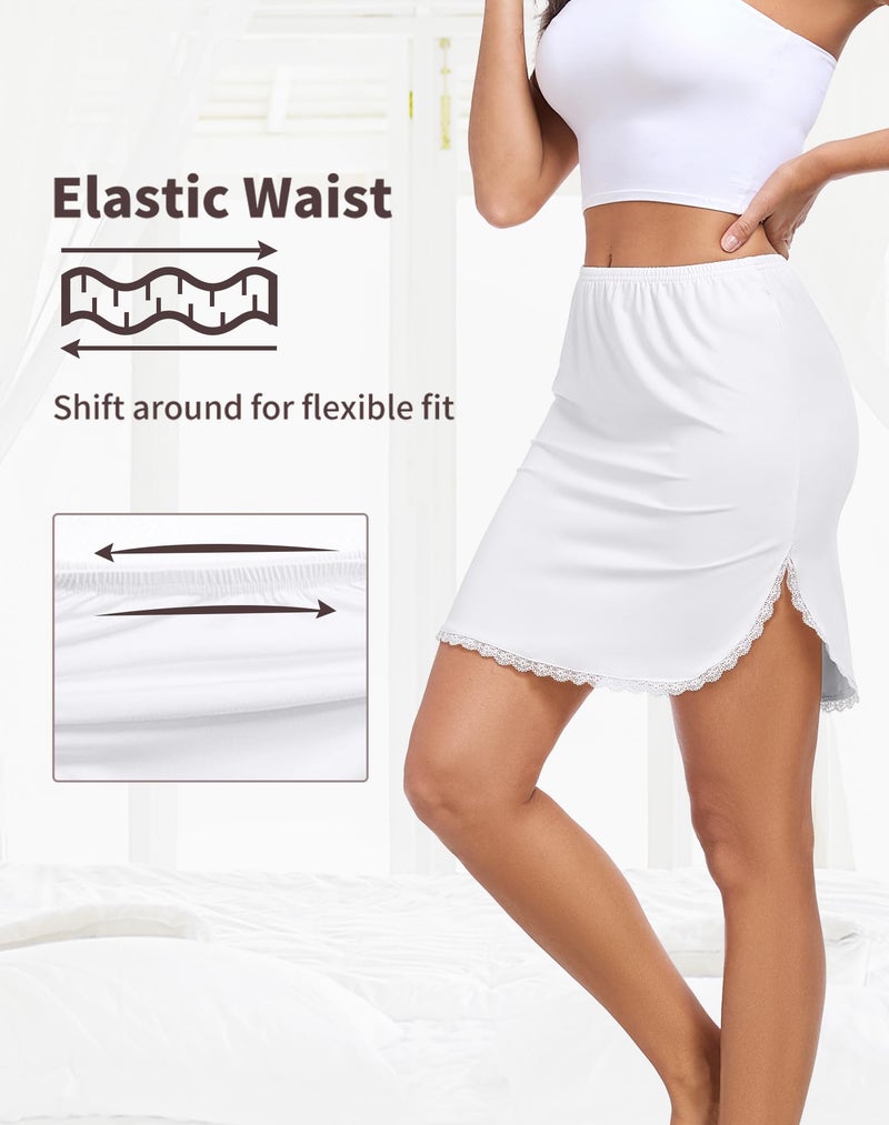 MANCYFIT Half Slips for Women Underskirt Short Mini Skirt with Floral Lace Trim White X-Large - Image 2